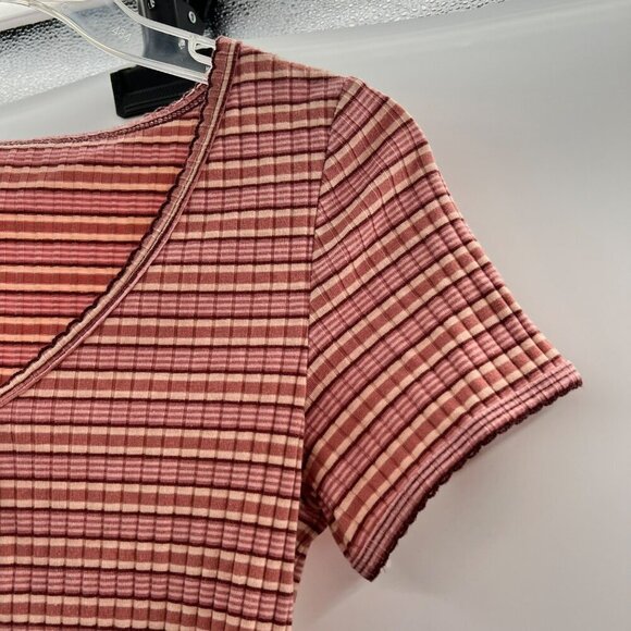 American Eagle Women's Striped Crop Top V-Neck Short Sleeve Multicolor Small - Picture 4 of 9